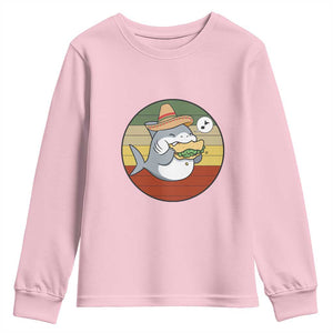 Mexican Food Lover Gift Youth Sweatshirt Funny Shark Eating Tacos TS12 Light Pink Print Your Wear
