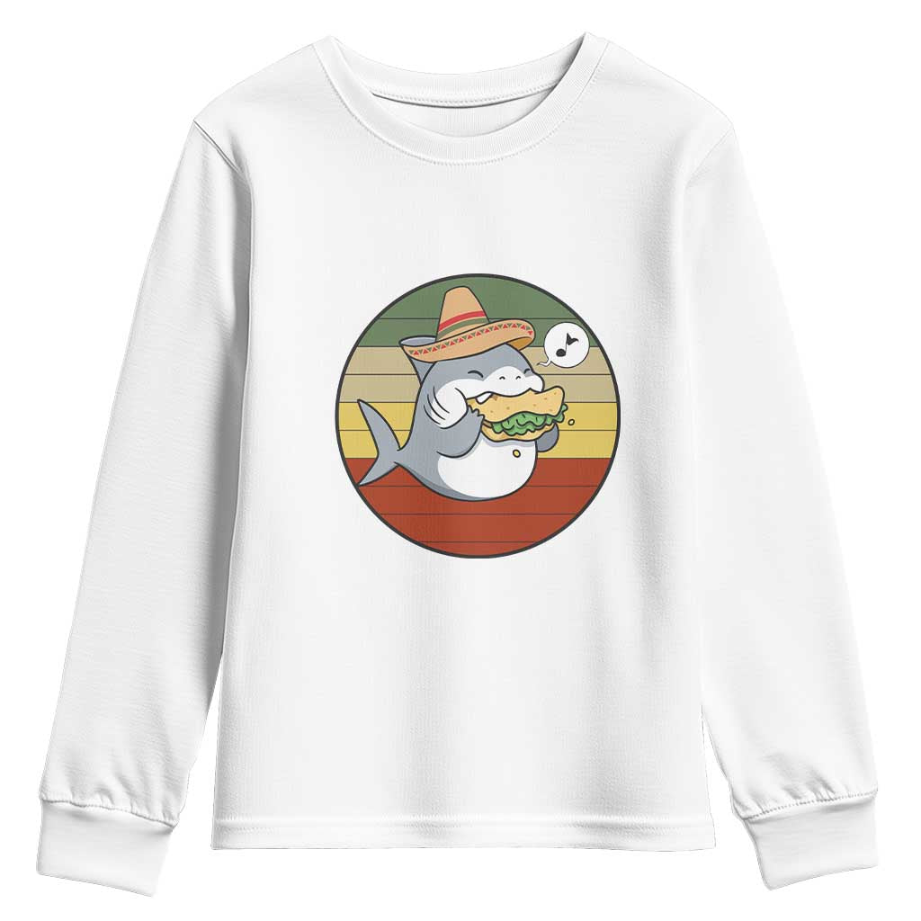 Mexican Food Lover Gift Youth Sweatshirt Funny Shark Eating Tacos TS12 White Print Your Wear