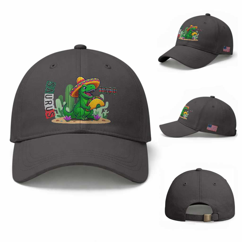 Mexican Food Lover Gift Baseball Cap Funny Dinosaur Taco Saurus TS12 Baseball Cap Universal Fit Dark Gray Print Your Wear