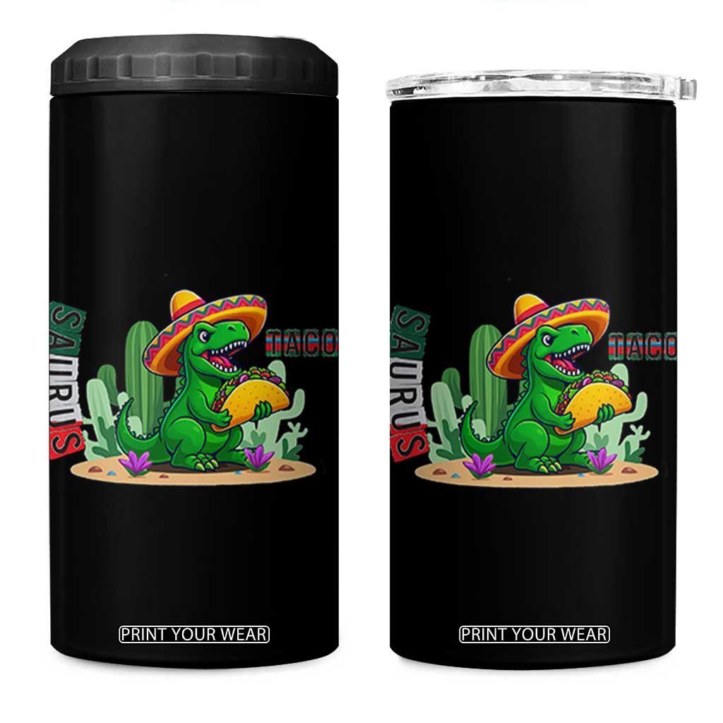Mexican Food Lover Gift 4 in 1 Can Cooler Tumbler Funny Dinosaur Taco Saurus TS12 One Size: 16 oz Black Print Your Wear