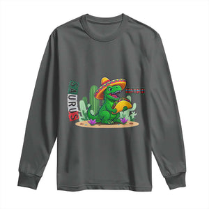 Mexican Food Lover Gift Long Sleeve Shirt Funny Dinosaur Taco Saurus TS12 Dark Heather Print Your Wear
