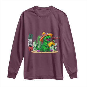 Mexican Food Lover Gift Long Sleeve Shirt Funny Dinosaur Taco Saurus TS12 Maroon Print Your Wear