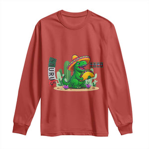 Mexican Food Lover Gift Long Sleeve Shirt Funny Dinosaur Taco Saurus TS12 Red Print Your Wear