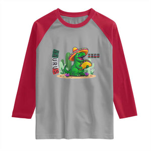 Mexican Food Lover Gift Raglan Shirt Funny Dinosaur Taco Saurus TS12 Sport Gray Red Print Your Wear