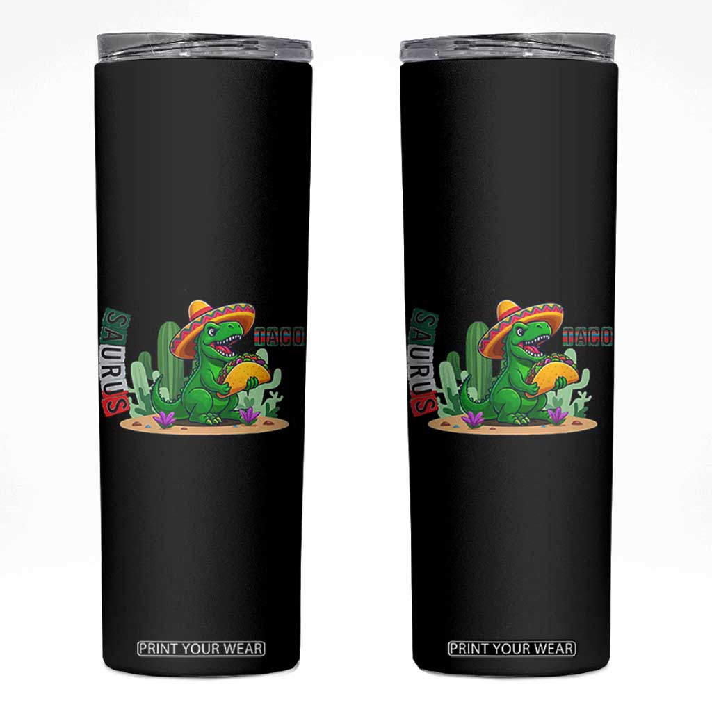 Mexican Food Lover Gift Skinny Tumbler Funny Dinosaur Taco Saurus TS12 Black Print Your Wear