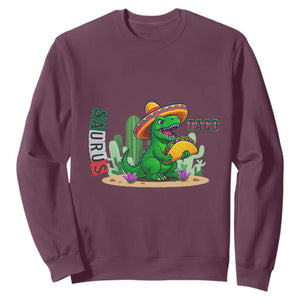 Mexican Food Lover Gift Sweatshirt Funny Dinosaur Taco Saurus TS12 Maroon Print Your Wear