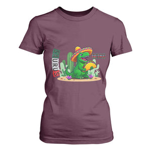 Mexican Food Lover Gift T Shirt For Women Funny Dinosaur Taco Saurus TS12 Maroon Print Your Wear