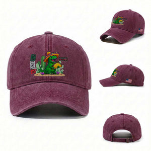 Mexican Food Lover Gift Washed Cotton Baseball Cap Funny Dinosaur Taco Saurus TS12 Washed Cap Universal Fit Burgundy Print Your Wear