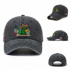 Mexican Food Lover Gift Washed Cotton Baseball Cap Funny Dinosaur Taco Saurus TS12 Washed Cap Universal Fit Dark Gray Print Your Wear