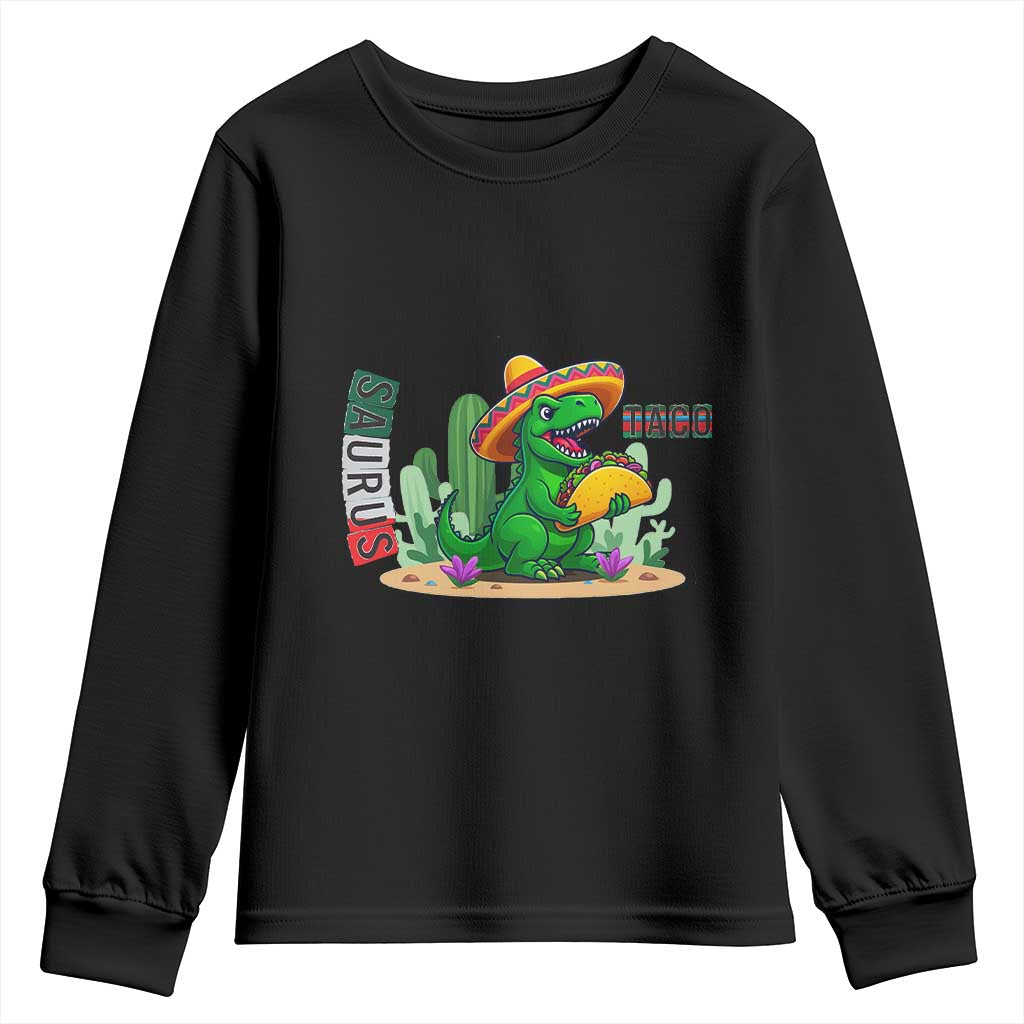 Mexican Food Lover Gift Youth Sweatshirt Funny Dinosaur Taco Saurus TS12 Black Print Your Wear