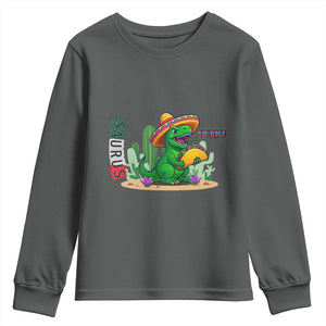 Mexican Food Lover Gift Youth Sweatshirt Funny Dinosaur Taco Saurus TS12 Dark Heather Print Your Wear