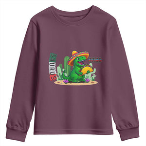 Mexican Food Lover Gift Youth Sweatshirt Funny Dinosaur Taco Saurus TS12 Maroon Print Your Wear
