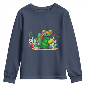 Mexican Food Lover Gift Youth Sweatshirt Funny Dinosaur Taco Saurus TS12 Navy Print Your Wear