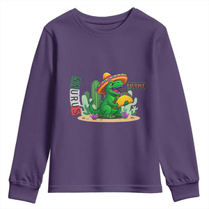 Mexican Food Lover Gift Youth Sweatshirt Funny Dinosaur Taco Saurus TS12 Purple Print Your Wear