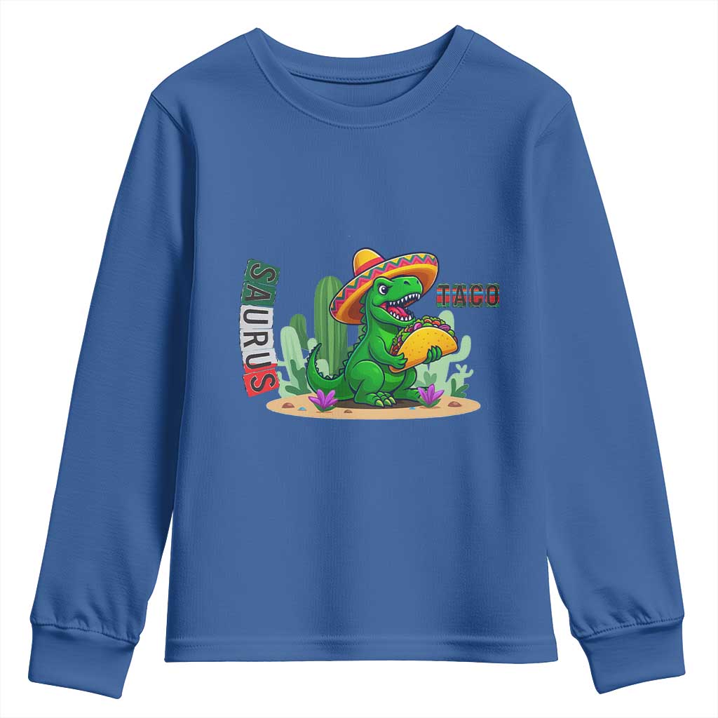 Mexican Food Lover Gift Youth Sweatshirt Funny Dinosaur Taco Saurus TS12 Royal Blue Print Your Wear