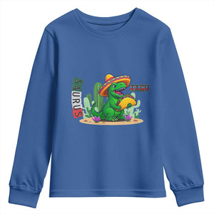 Mexican Food Lover Gift Youth Sweatshirt Funny Dinosaur Taco Saurus TS12 Royal Blue Print Your Wear