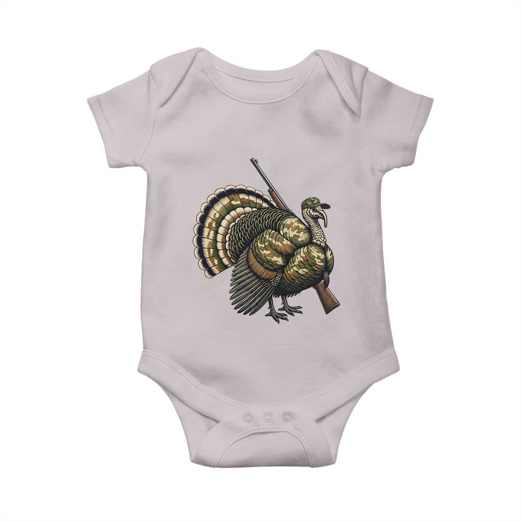 Funny Camo Turkey Hunter Rifle Gift Baby Onesie TS12 Ice Gray Print Your Wear