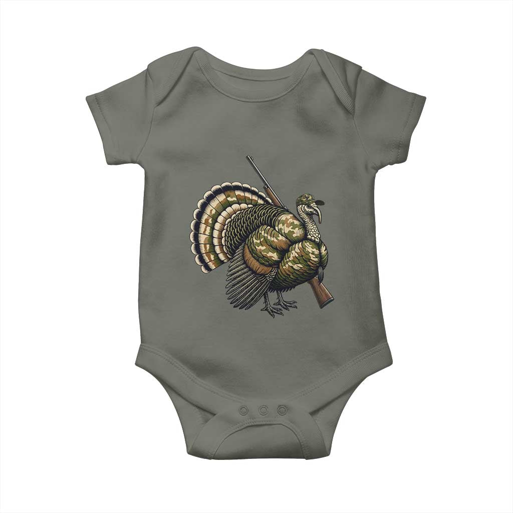 Funny Camo Turkey Hunter Rifle Gift Baby Onesie TS12 Military Green Print Your Wear