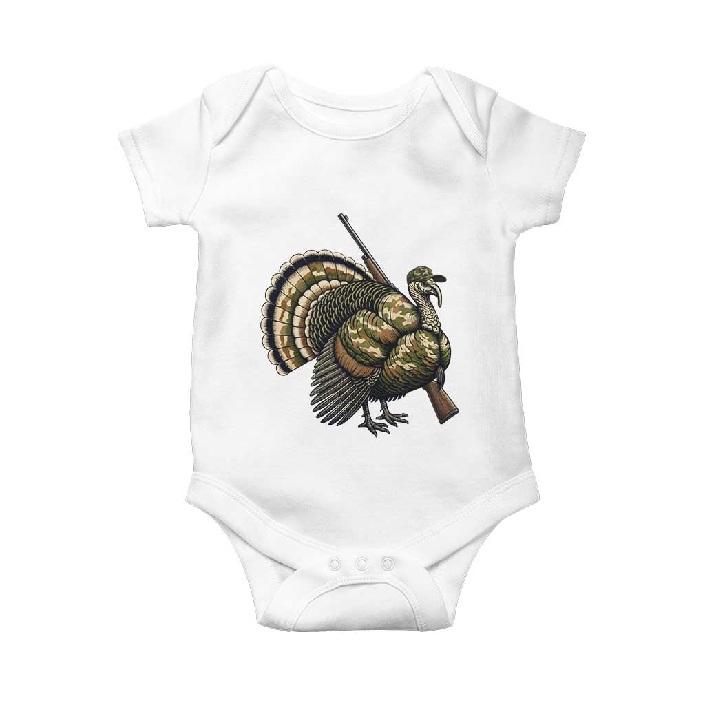 Funny Camo Turkey Hunter Rifle Gift Baby Onesie TS12 White Print Your Wear