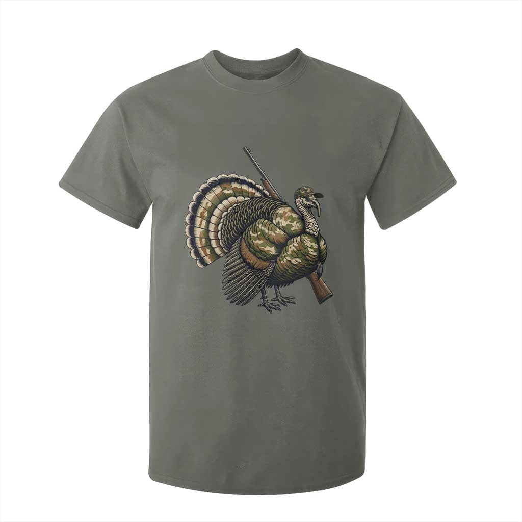 Funny Camo Turkey Hunter Rifle Gift T Shirt For Kid TS12 Military Green Print Your Wear