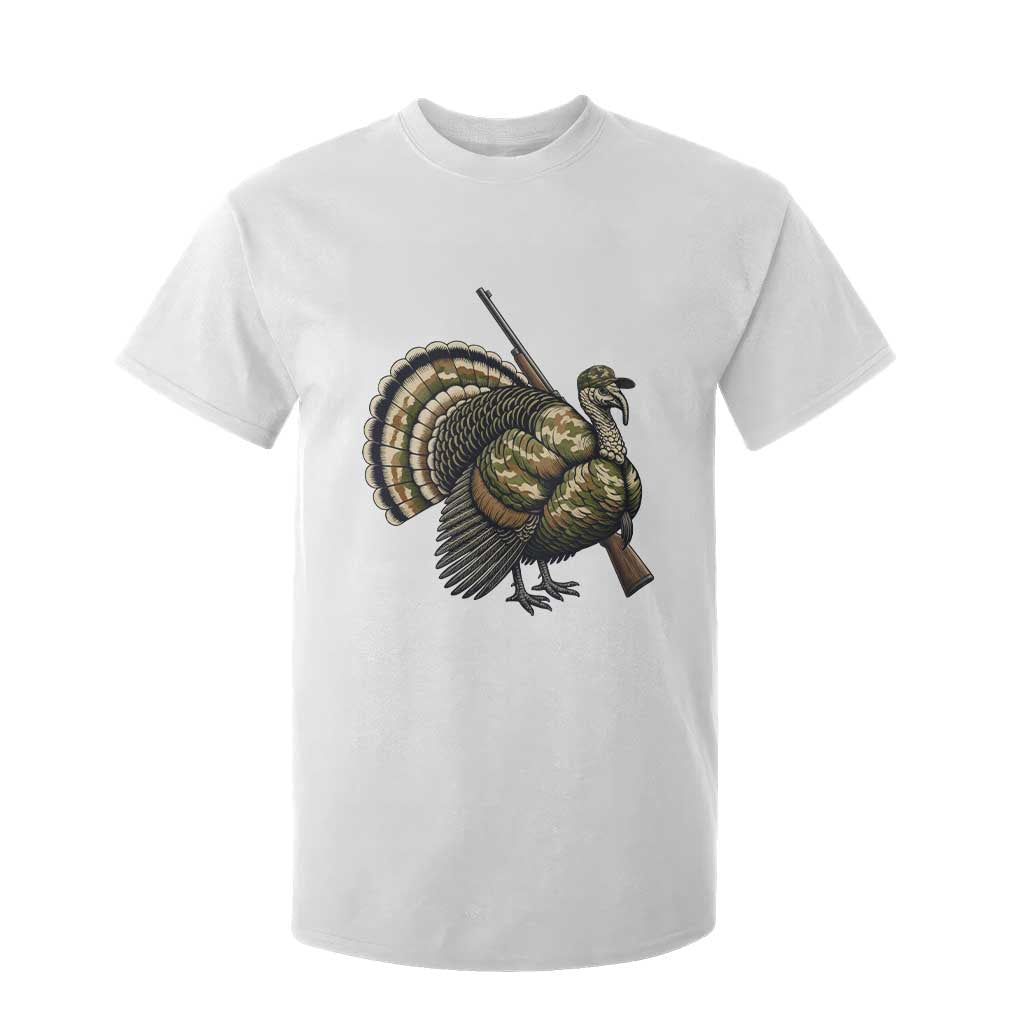 Funny Camo Turkey Hunter Rifle Gift T Shirt For Kid TS12 White Print Your Wear