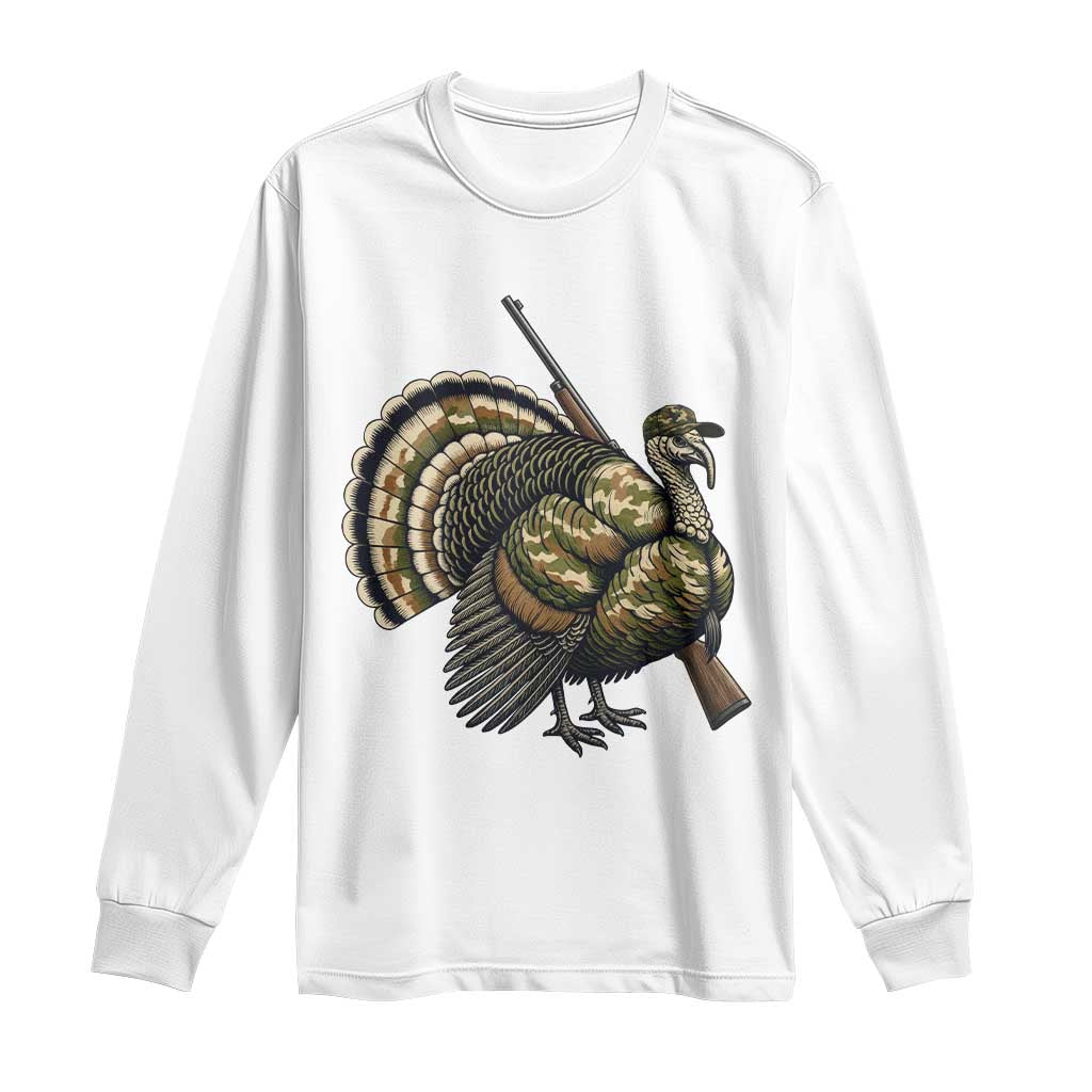 Funny Camo Turkey Hunter Rifle Gift Long Sleeve Shirt TS12 White Print Your Wear