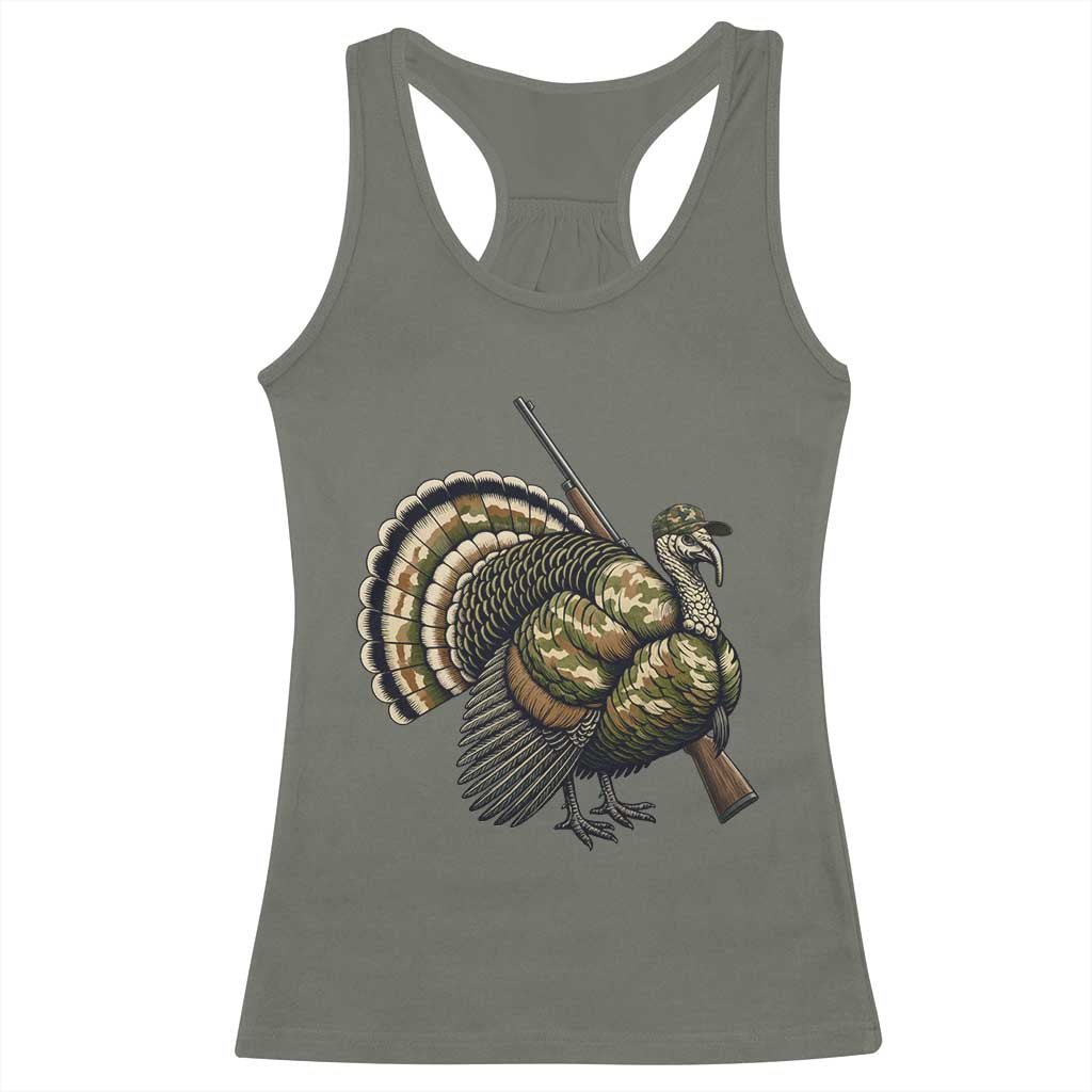 Funny Camo Turkey Hunter Rifle Gift Racerback Tank Top TS12 Military Green Print Your Wear