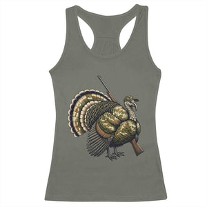 Funny Camo Turkey Hunter Rifle Gift Racerback Tank Top TS12 Military Green Print Your Wear
