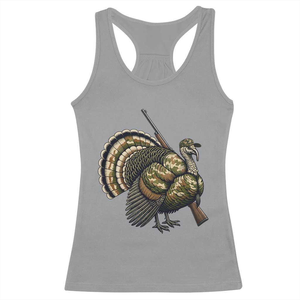 Funny Camo Turkey Hunter Rifle Gift Racerback Tank Top TS12 Sport Gray Print Your Wear