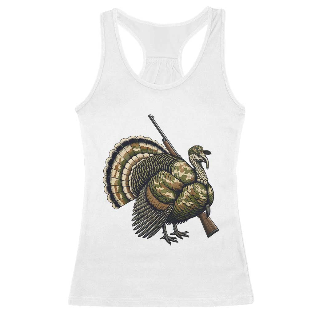 Funny Camo Turkey Hunter Rifle Gift Racerback Tank Top - Print Your Wear