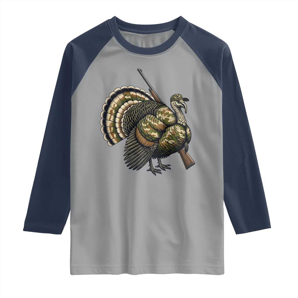 Funny Camo Turkey Hunter Rifle Gift Raglan Shirt TS12 Sport Gray Navy Print Your Wear