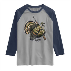Funny Camo Turkey Hunter Rifle Gift Raglan Shirt TS12 Sport Gray Navy Print Your Wear