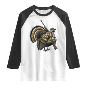 Funny Camo Turkey Hunter Rifle Gift Raglan Shirt TS12 White Black Print Your Wear
