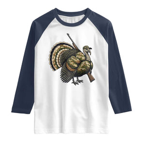Funny Camo Turkey Hunter Rifle Gift Raglan Shirt TS12 White Navy Print Your Wear