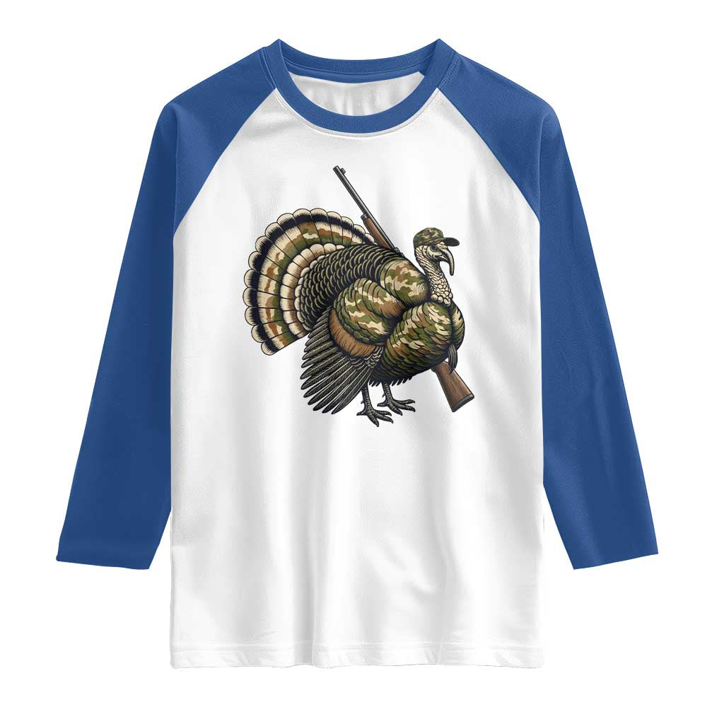 Funny Camo Turkey Hunter Rifle Gift Raglan Shirt TS12 White Royal Print Your Wear