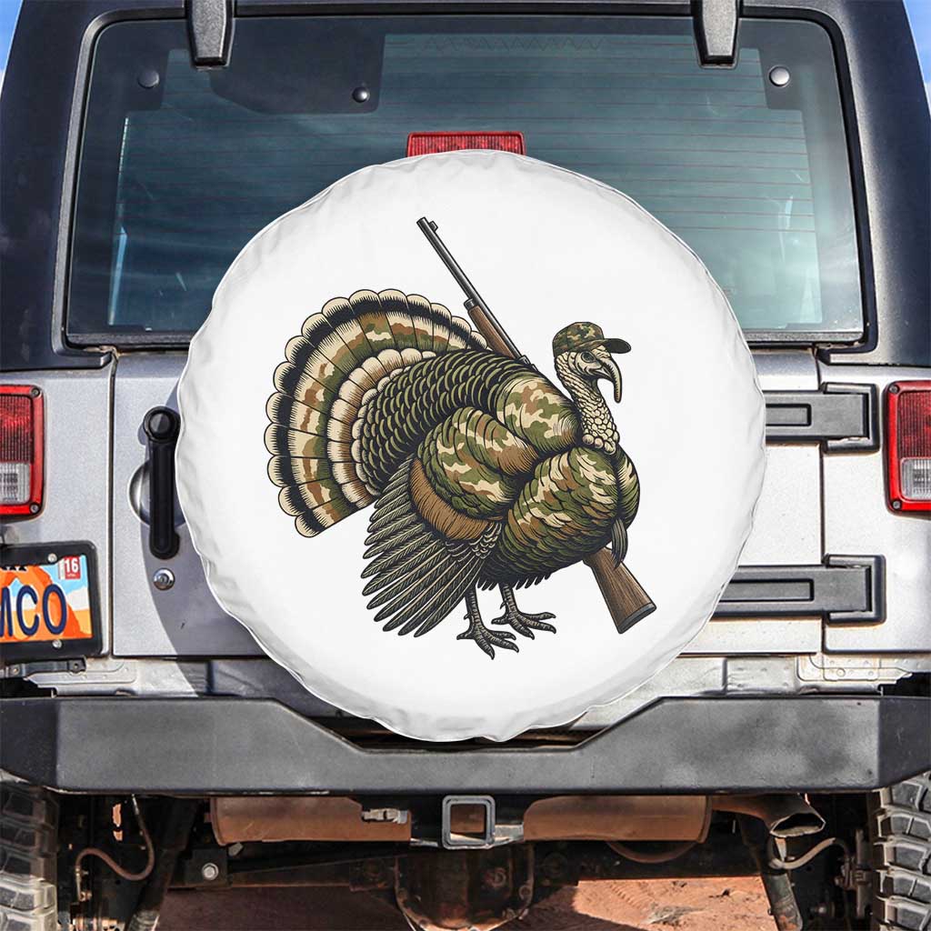 Funny Camo Turkey Hunter Rifle Gift Spare Tire Cover TS12 No hole White Print Your Wear