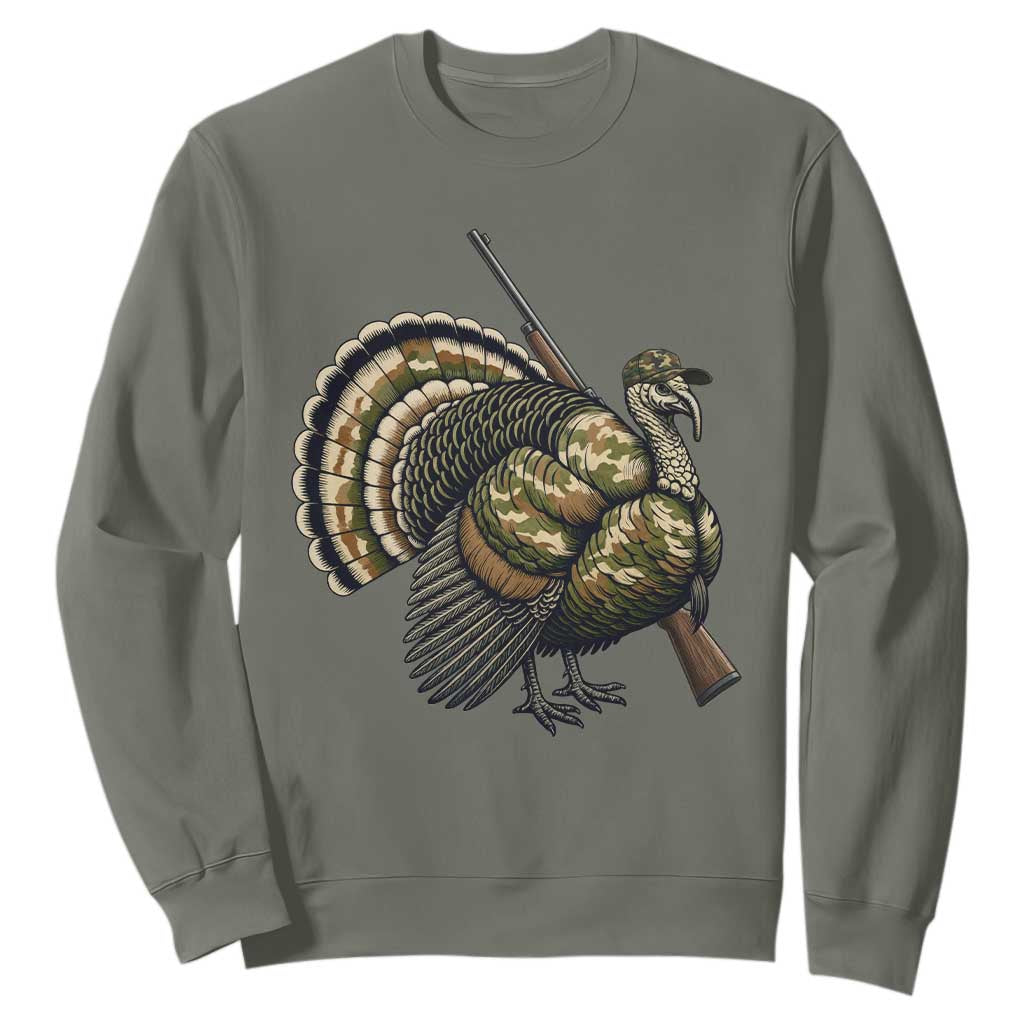 Funny Camo Turkey Hunter Rifle Gift Sweatshirt TS12 Military Green Print Your Wear