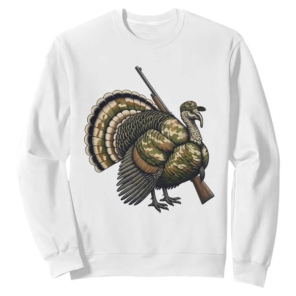 Funny Camo Turkey Hunter Rifle Gift Sweatshirt TS12 White Print Your Wear