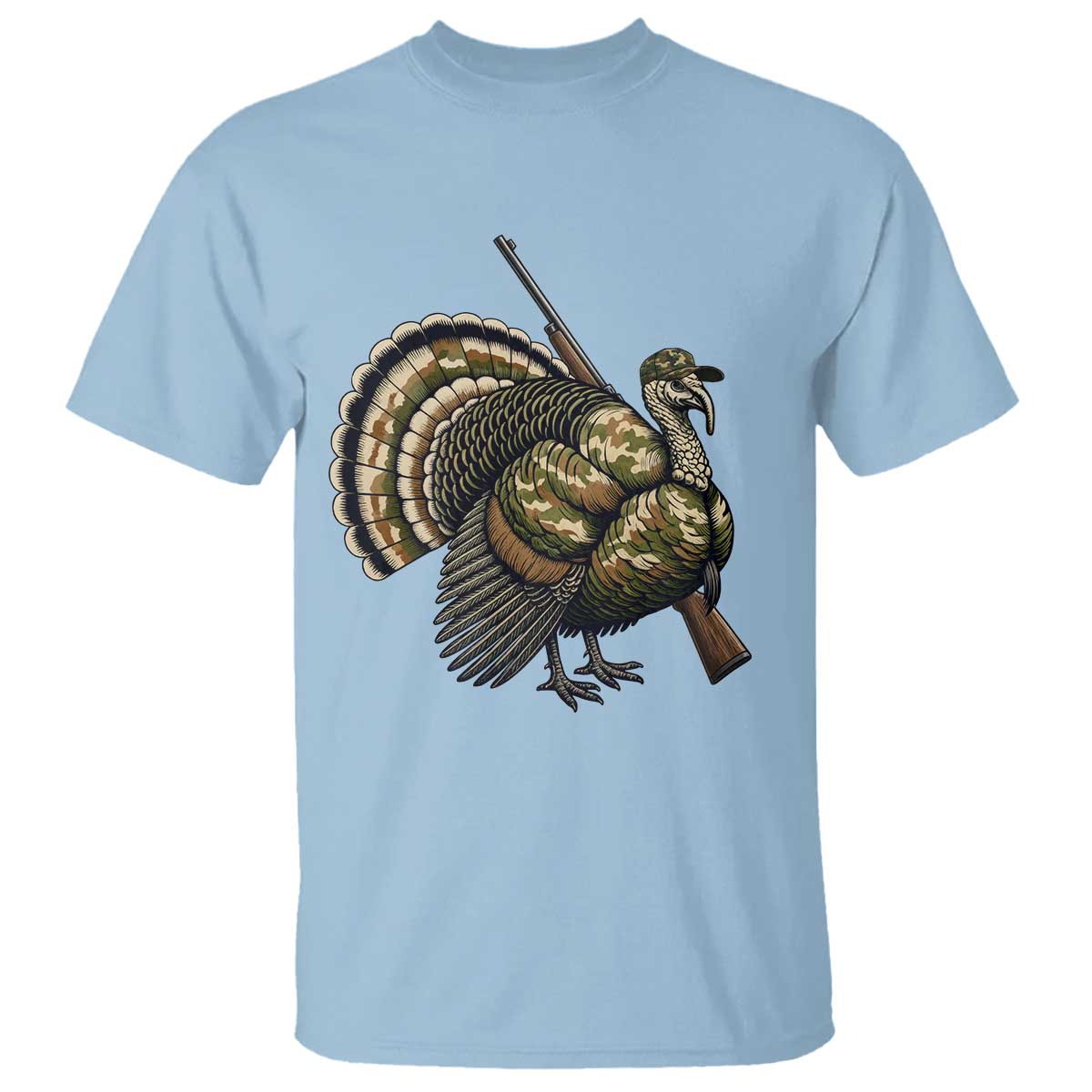 Funny Camo Turkey Hunter Rifle Gift T Shirt TS12 Light Blue Print Your Wear