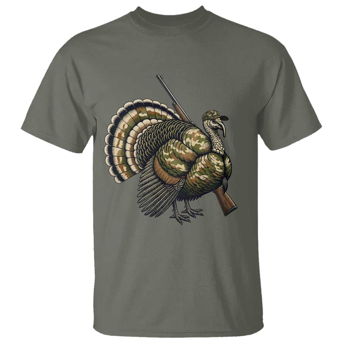Funny Camo Turkey Hunter Rifle Gift T Shirt TS12 Military Green Print Your Wear