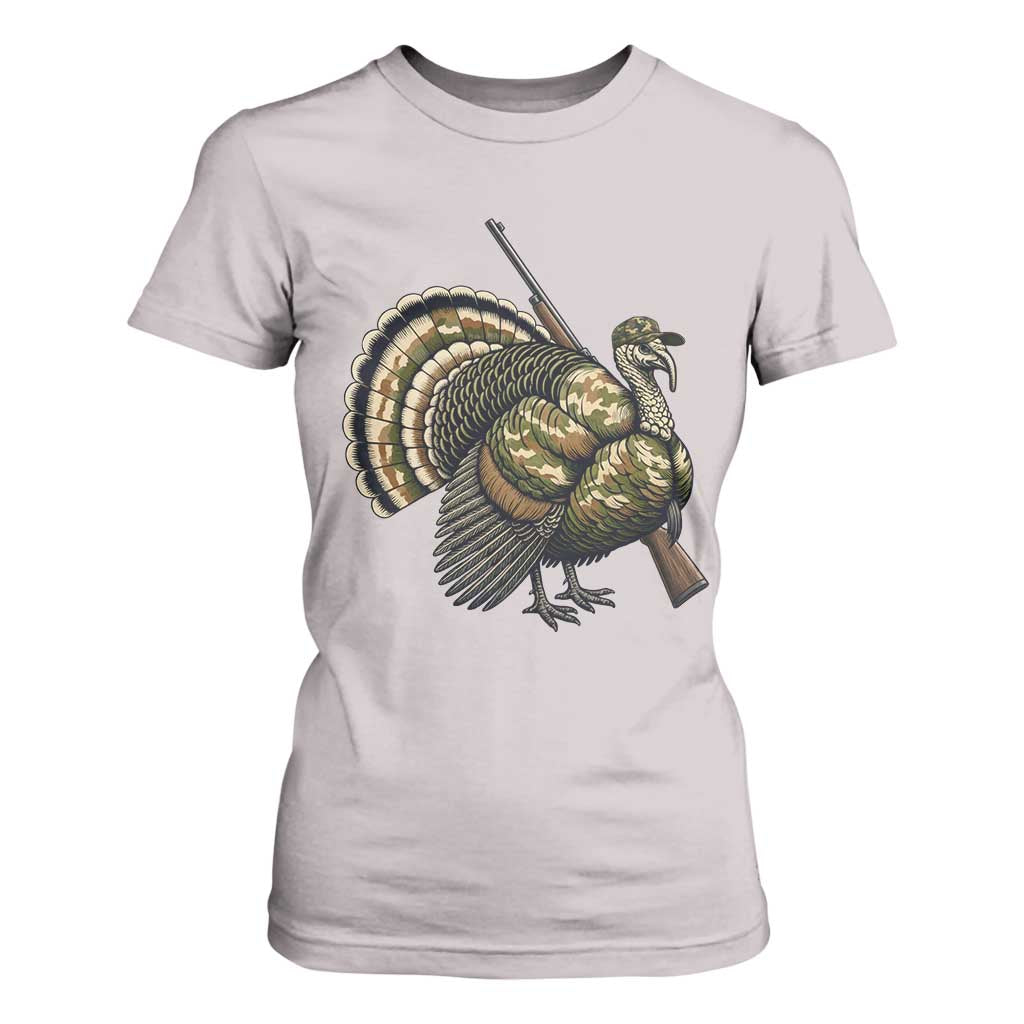 Funny Camo Turkey Hunter Rifle Gift T Shirt For Women TS12 Ice Gray Print Your Wear