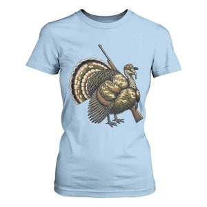 Funny Camo Turkey Hunter Rifle Gift T Shirt For Women TS12 Light Blue Print Your Wear