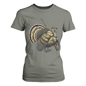 Funny Camo Turkey Hunter Rifle Gift T Shirt For Women TS12 Military Green Print Your Wear