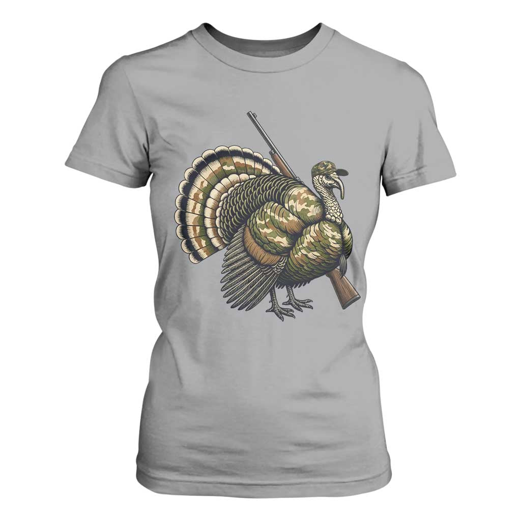 Funny Camo Turkey Hunter Rifle Gift T Shirt For Women TS12 Sport Gray Print Your Wear