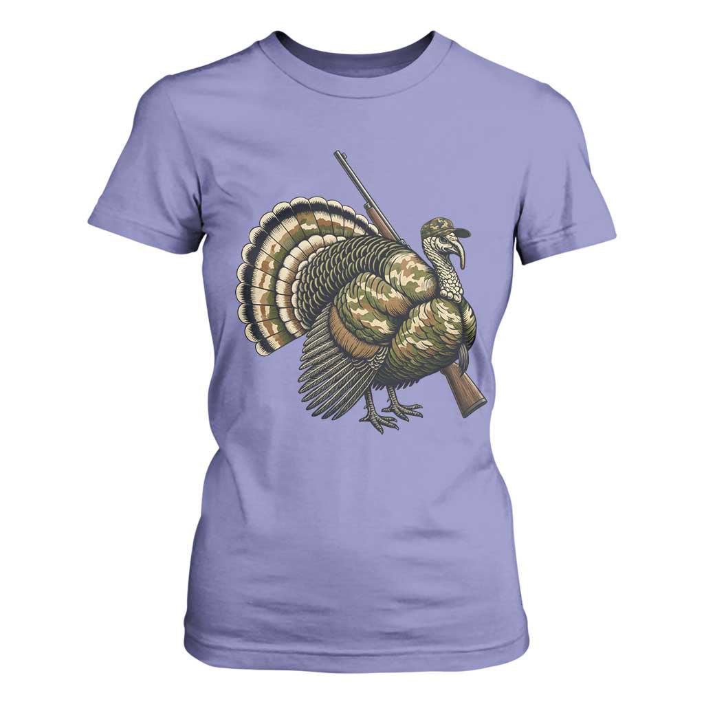 Funny Camo Turkey Hunter Rifle Gift T Shirt For Women TS12 Violet Print Your Wear