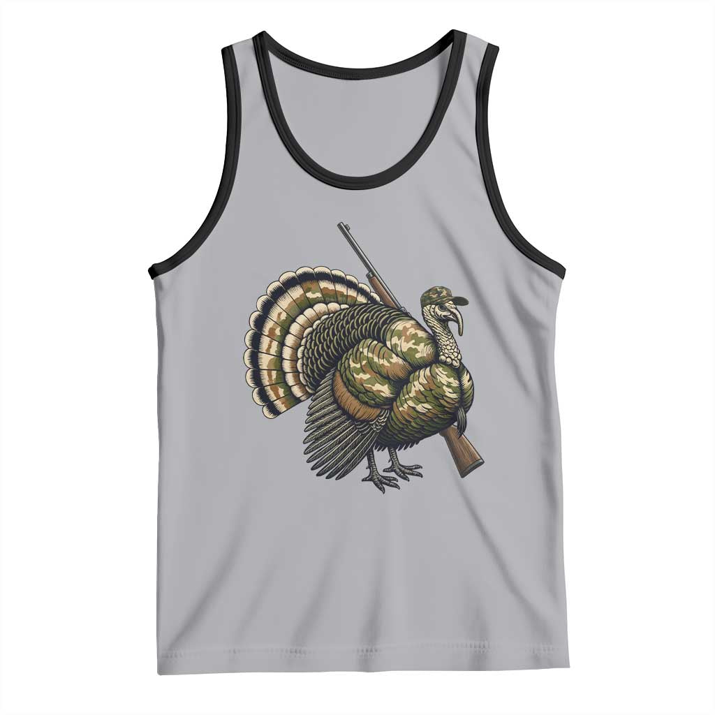 Funny Camo Turkey Hunter Rifle Gift Tank Top TS12 Athletic Heather Black Print Your Wear