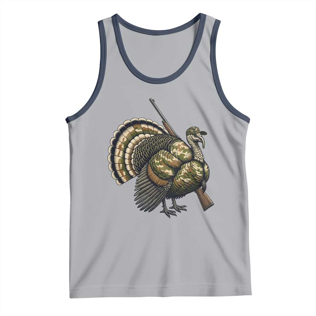 Funny Camo Turkey Hunter Rifle Gift Tank Top TS12 Athletic Heather Navy Print Your Wear