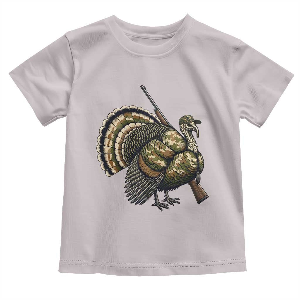 Funny Camo Turkey Hunter Rifle Gift Toddler T Shirt TS12 Ice Gray Print Your Wear
