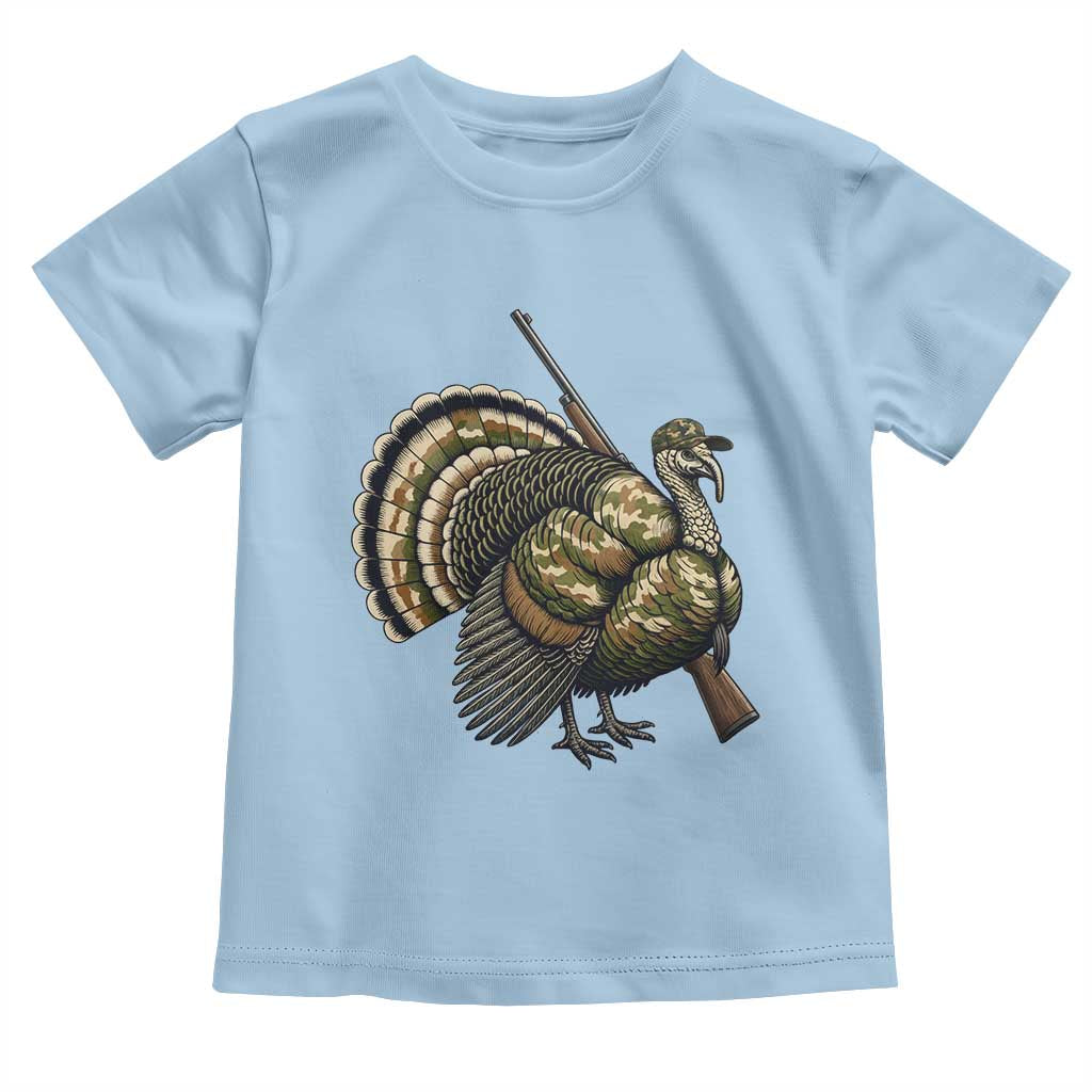 Funny Camo Turkey Hunter Rifle Gift Toddler T Shirt TS12 Light Blue Print Your Wear