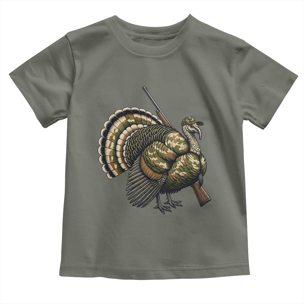 Funny Camo Turkey Hunter Rifle Gift Toddler T Shirt TS12 Military Green Print Your Wear